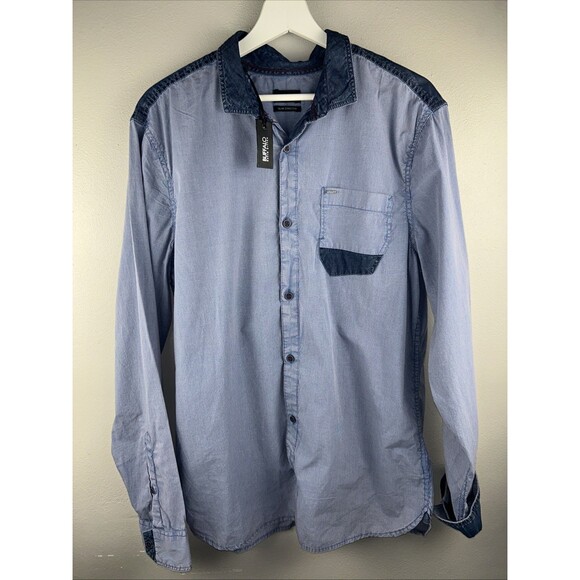 Buffalo David Bitton Other - Buffalo David Bitton Mens L Blue Tiny Checks Denim Accents LS Slim Fit